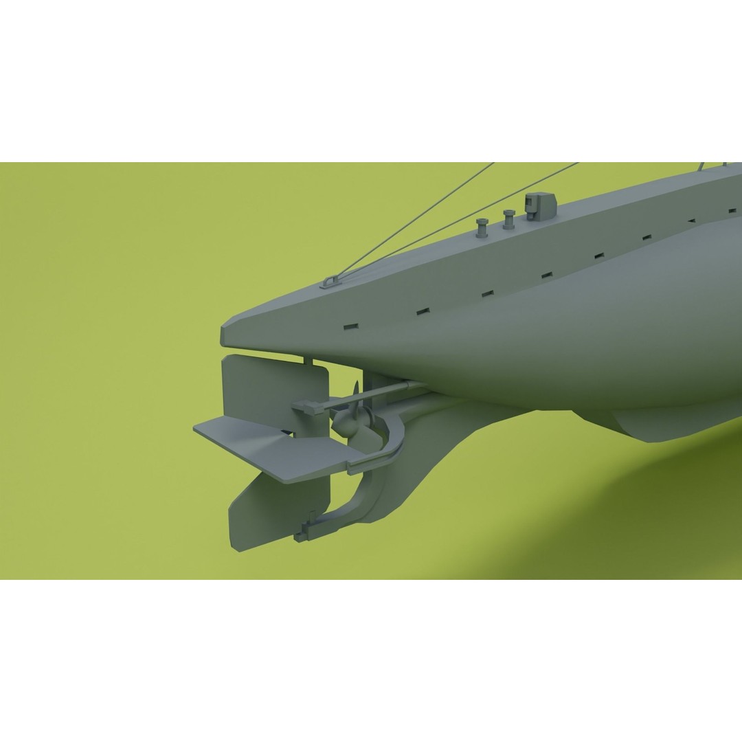 SM UC 5 U-Boat 3D Model – Low Poly Military Submarine, FBX, OBJ - View 21