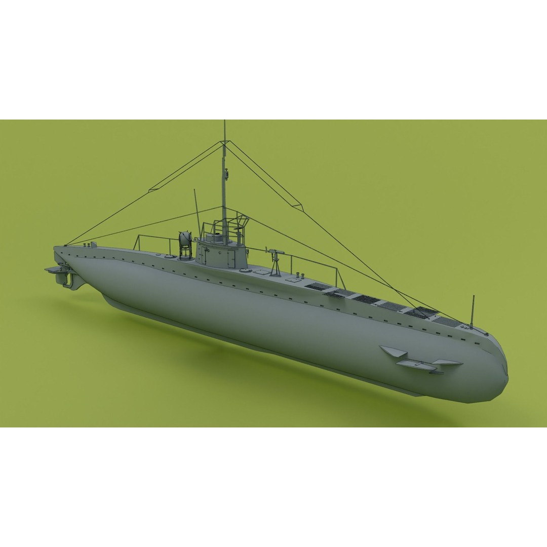 SM UC 5 U-Boat 3D Model – Low Poly Military Submarine, FBX, OBJ - View 3