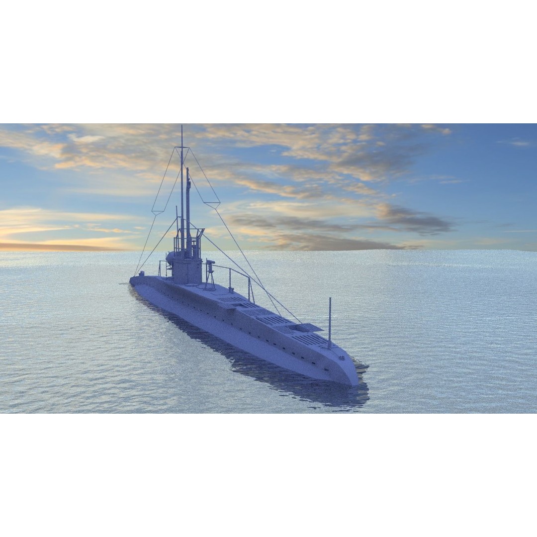 SM UC 5 U-Boat 3D Model – Low Poly Military Submarine, FBX, OBJ - View 4