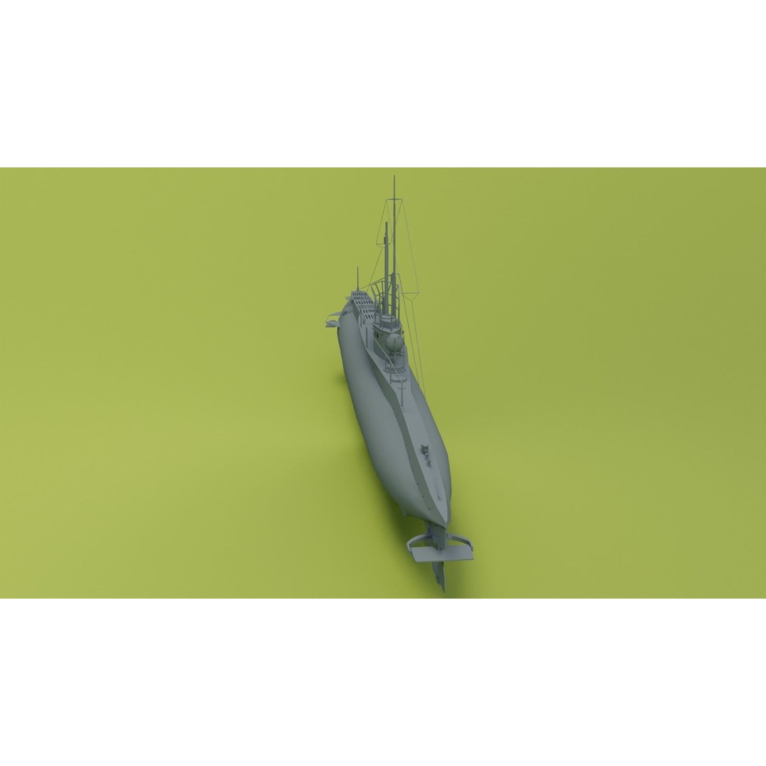 SM UC 5 U-Boat 3D Model – Low Poly Military Submarine, FBX, OBJ - View 8