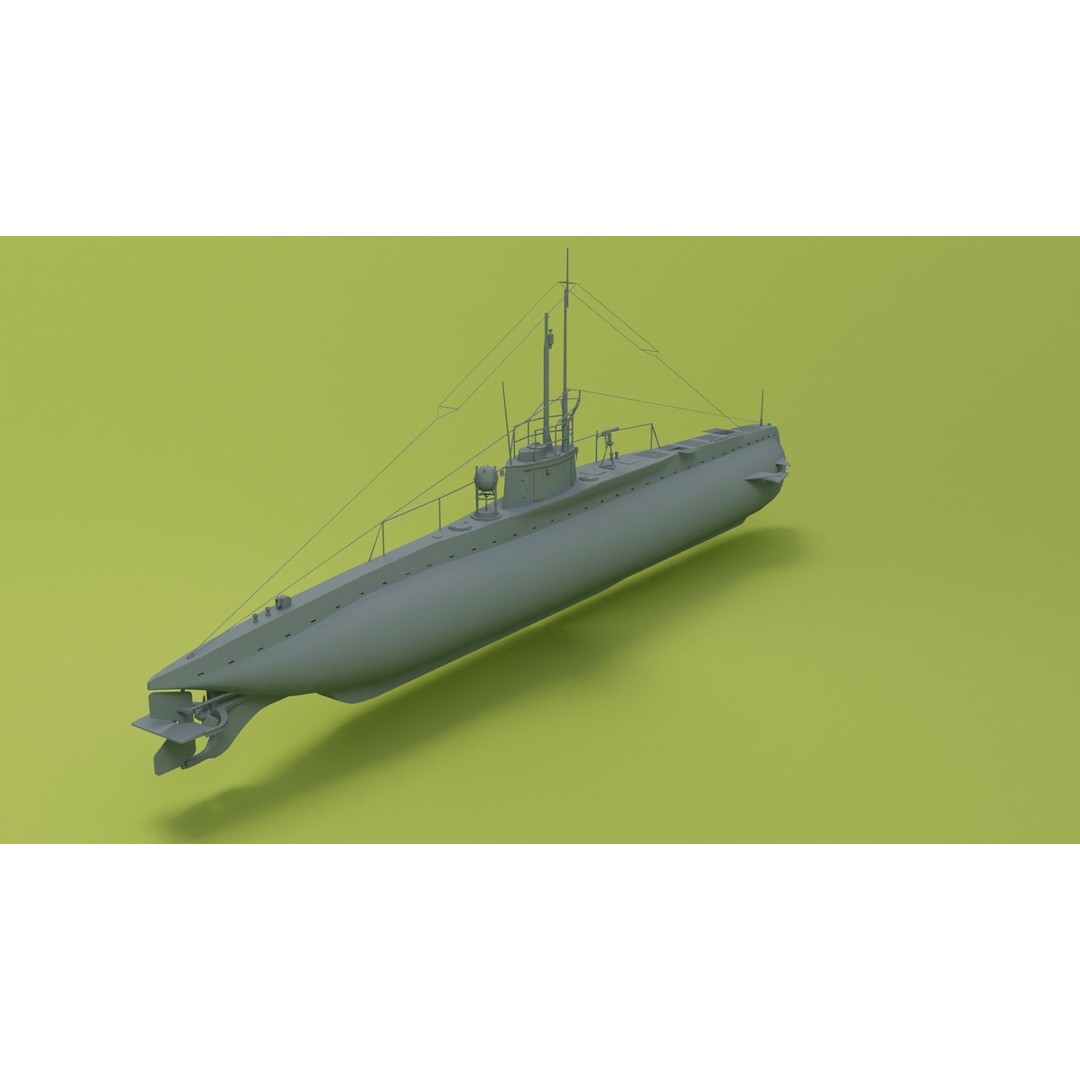 SM UC 5 U-Boat 3D Model – Low Poly Military Submarine, FBX, OBJ - View 9