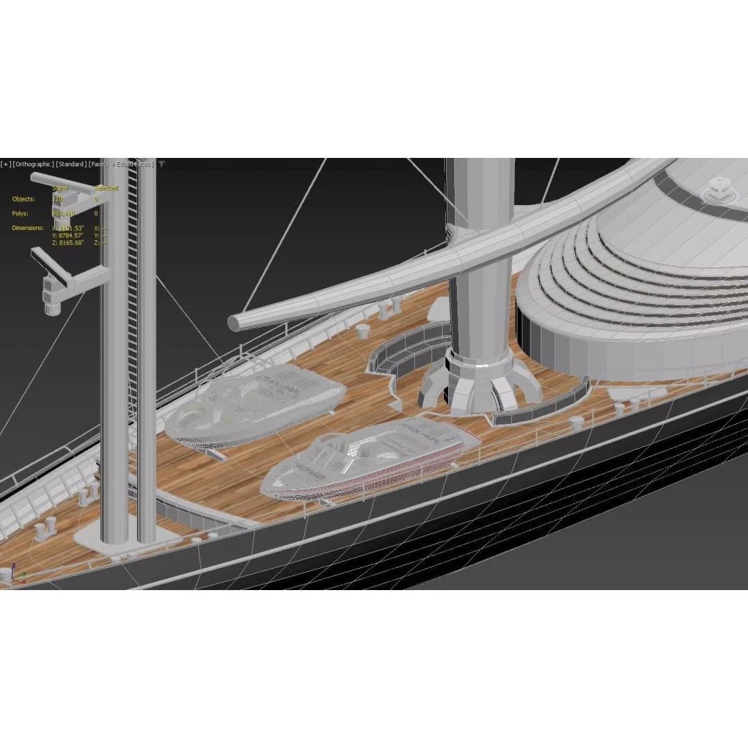 Three-Masted Barque Superyacht 3D Model – Modern Luxury Tall Ship, FBX - View 10