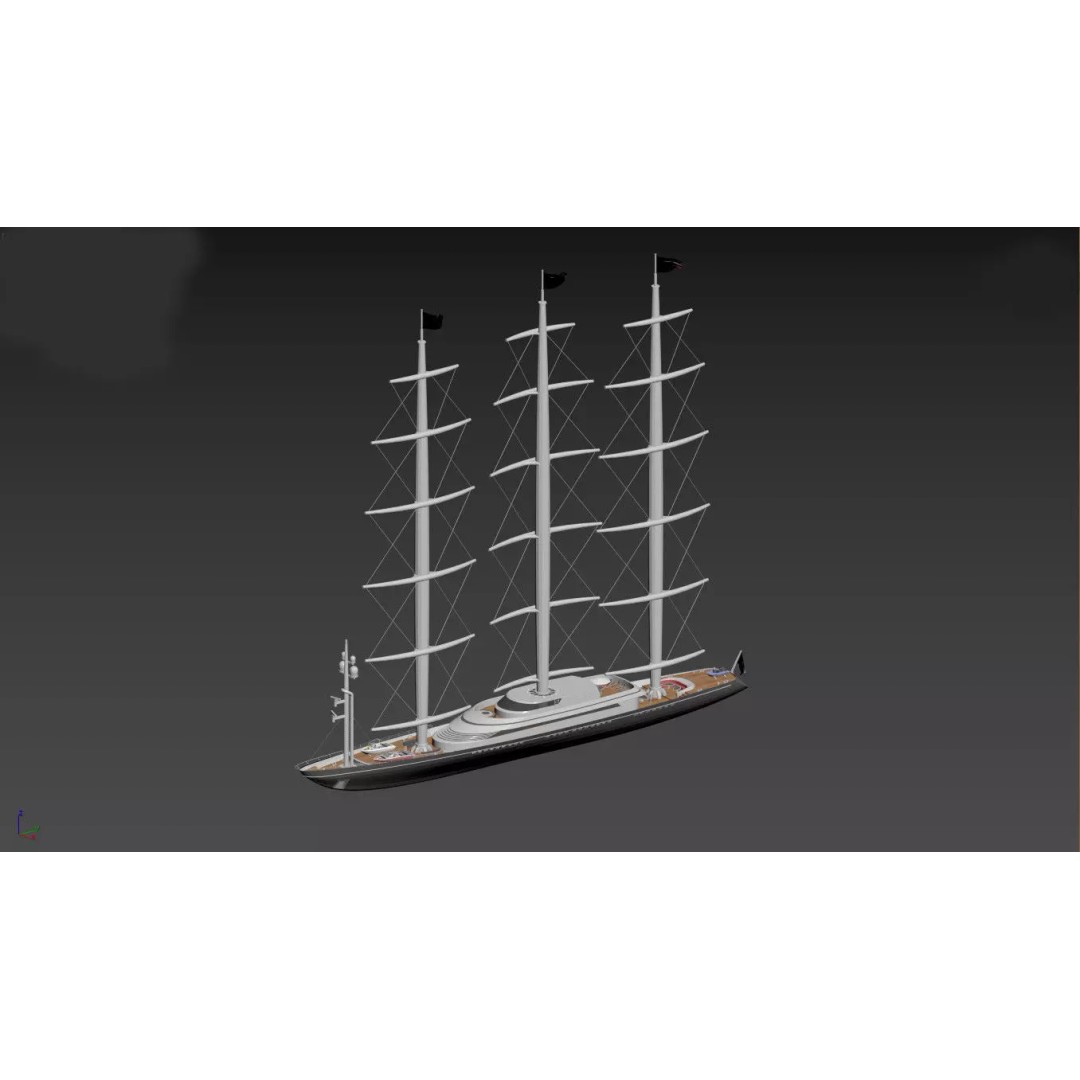 Three-Masted Barque Superyacht 3D Model – Modern Luxury Tall Ship, FBX - View 3