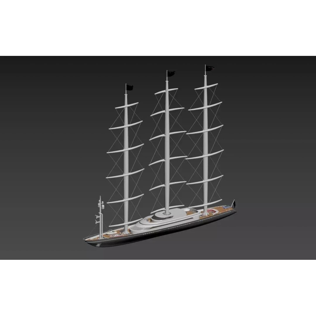 Three-Masted Barque Superyacht 3D Model – Modern Luxury Tall Ship, FBX - View 4