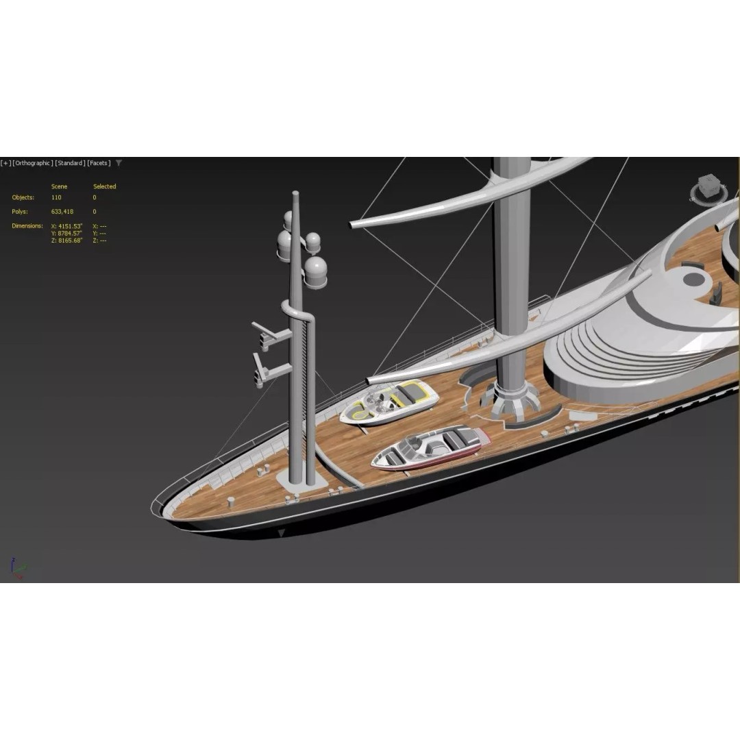 Three-Masted Barque Superyacht 3D Model – Modern Luxury Tall Ship, FBX - View 6