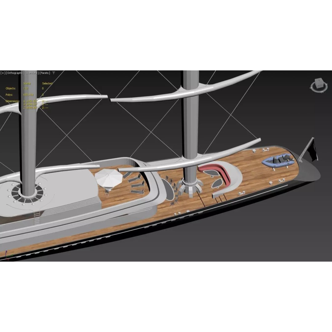Three-Masted Barque Superyacht 3D Model – Modern Luxury Tall Ship, FBX - View 7
