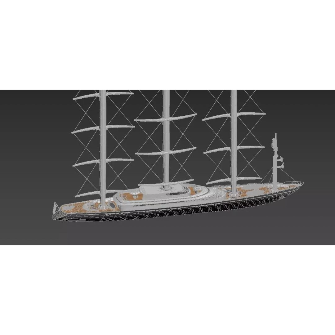 Three-Masted Barque Superyacht 3D Model – Modern Luxury Tall Ship, FBX - View 8