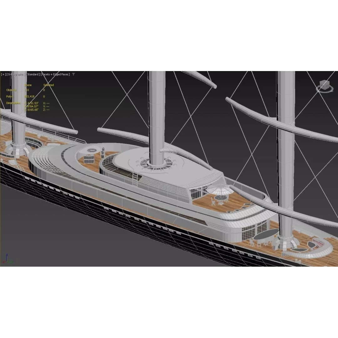 Three-Masted Barque Superyacht 3D Model – Modern Luxury Tall Ship, FBX - View 9