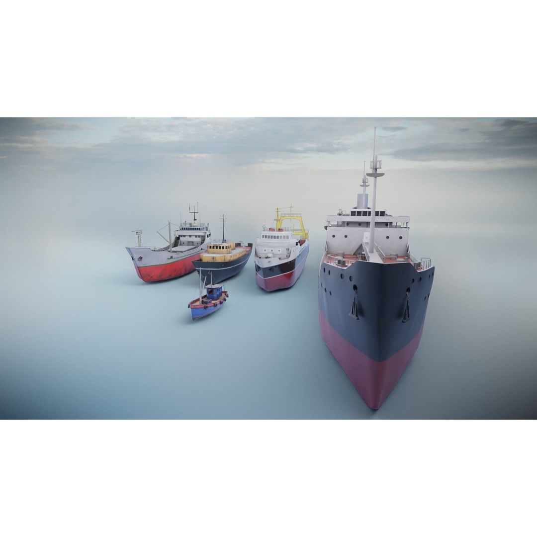 Industrial Ships 3D Model – Low Poly Watercraft, FBX, Game Ready
