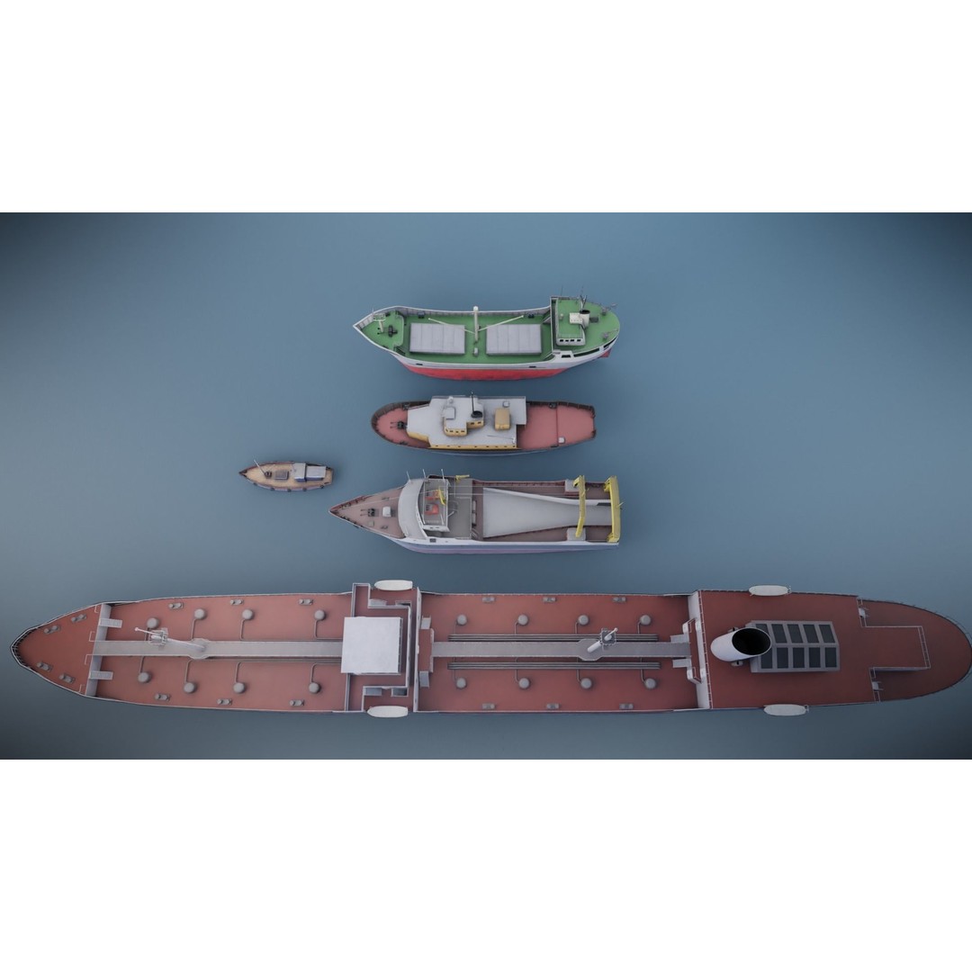 Industrial Ships 3D Model – Low Poly Watercraft, FBX, Game Ready - View 10
