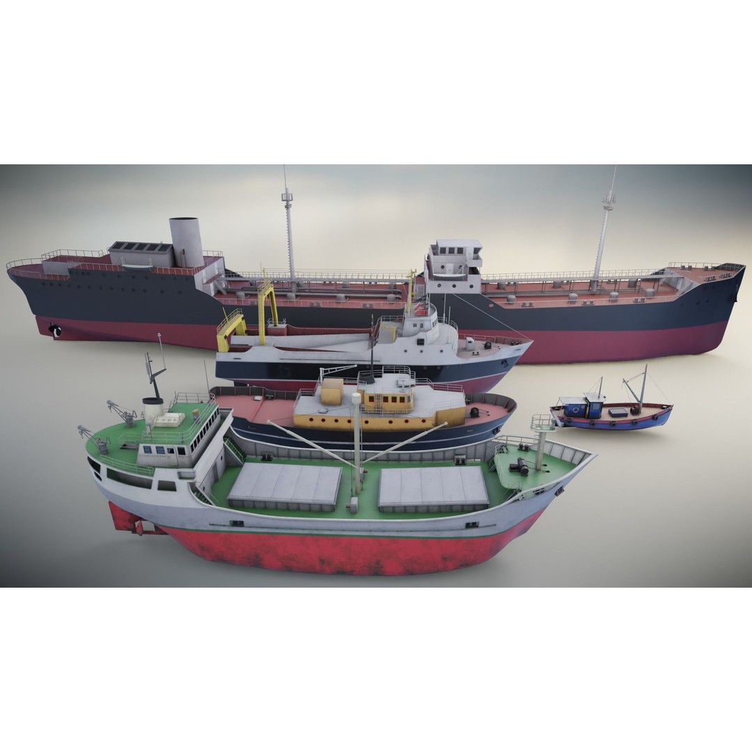 Industrial Ships 3D Model – Low Poly Watercraft, FBX, Game Ready - View 7