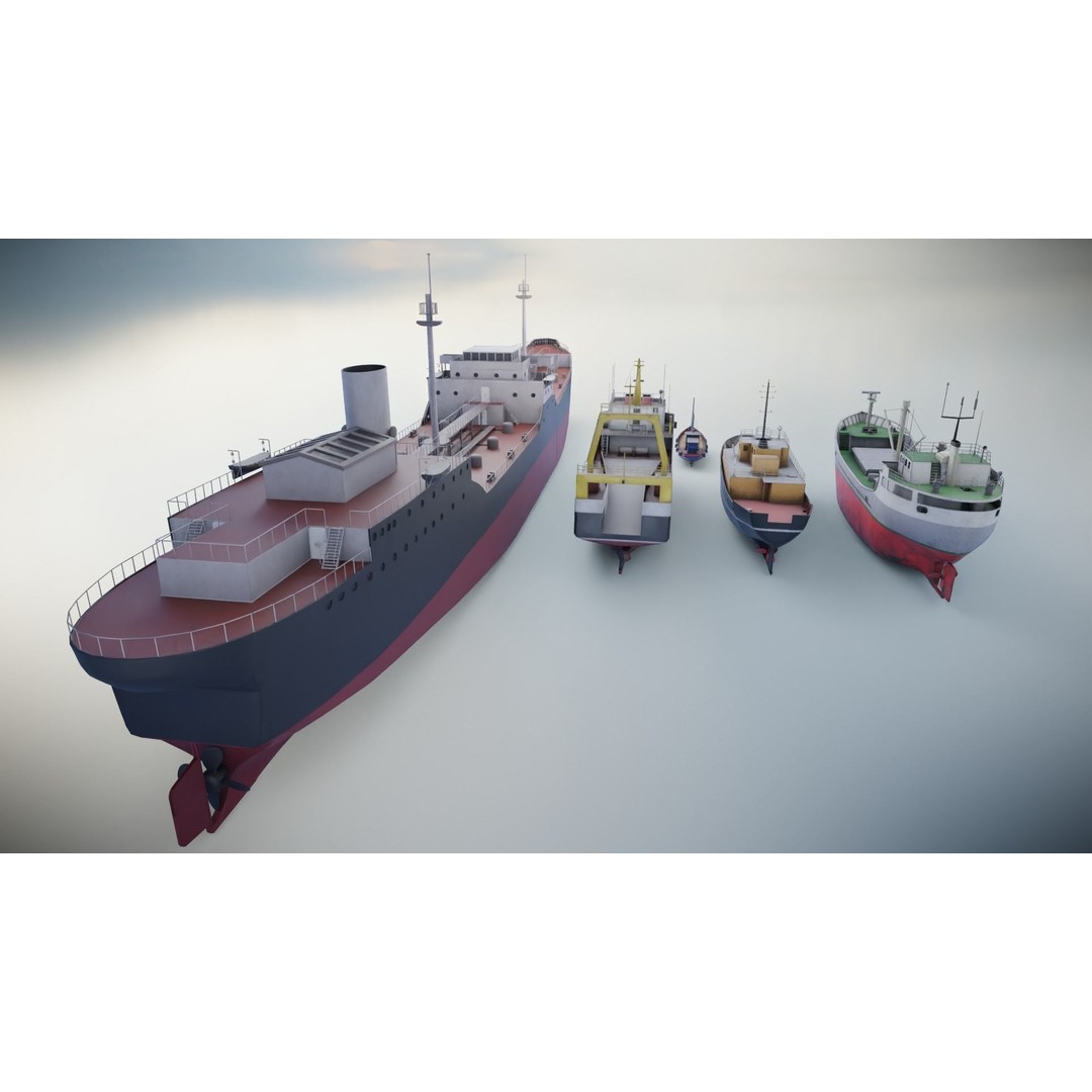 Industrial Ships 3D Model – Low Poly Watercraft, FBX, Game Ready - View 8