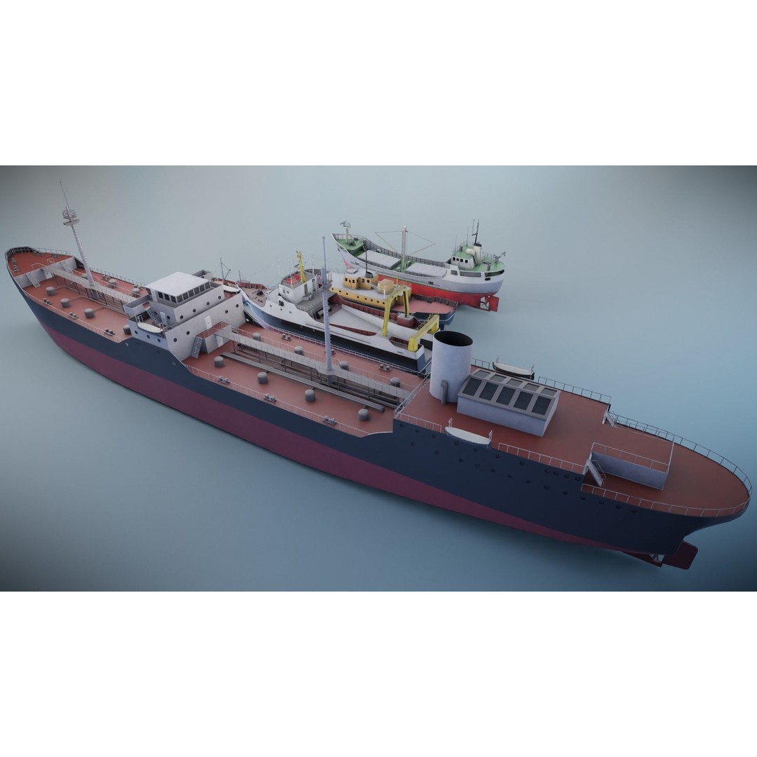 Industrial Ships 3D Model – Low Poly Watercraft, FBX, Game Ready - View 9
