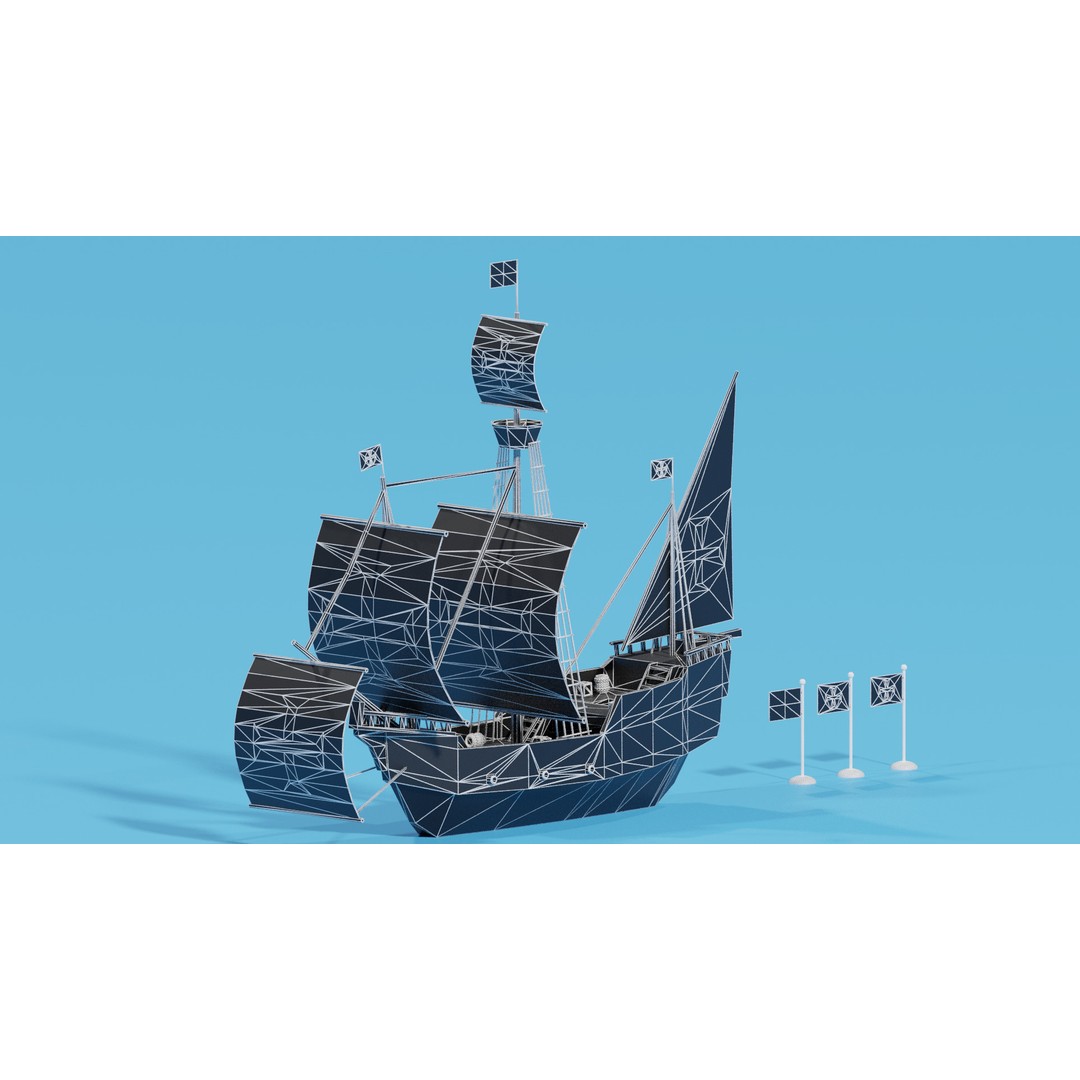 Cartoon Santa Maria Ship 3D Model – Low Poly Game Asset, FBX, OBJ