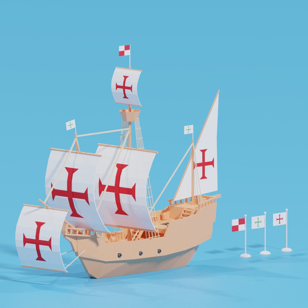 Cartoon Santa Maria Ship 3D Model – Low Poly Game Asset, FBX, OBJ - View 10