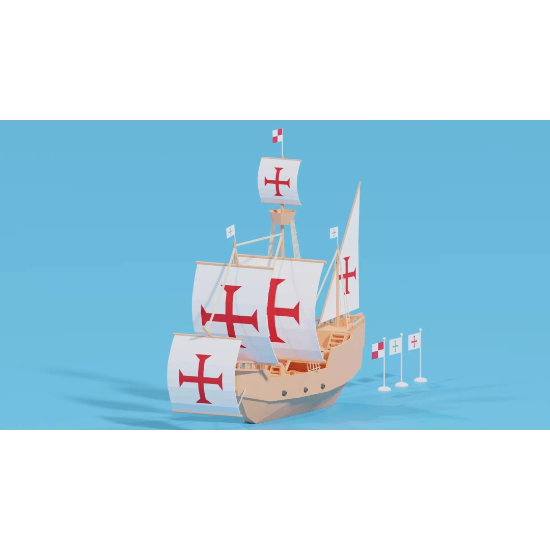 Cartoon Santa Maria Ship 3D Model – Low Poly Game Asset, FBX, OBJ - View 2