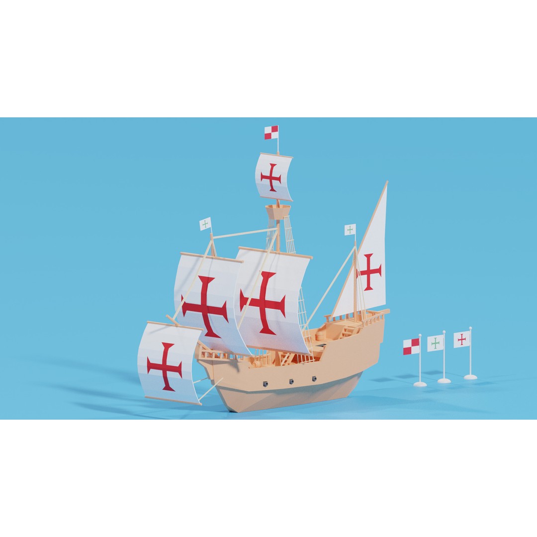 Cartoon Santa Maria Ship 3D Model – Low Poly Game Asset, FBX, OBJ - View 3