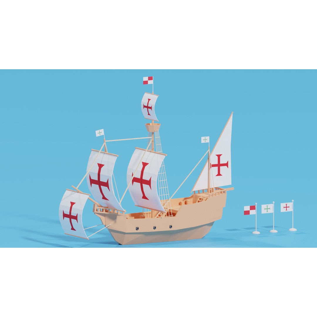 Cartoon Santa Maria Ship 3D Model – Low Poly Game Asset, FBX, OBJ - View 4