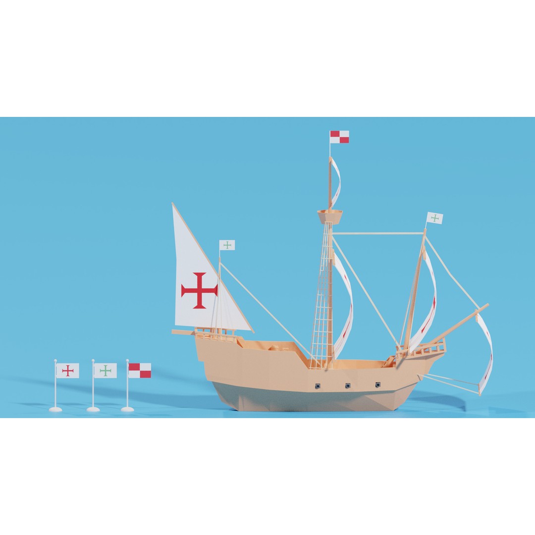 Cartoon Santa Maria Ship 3D Model – Low Poly Game Asset, FBX, OBJ - View 5