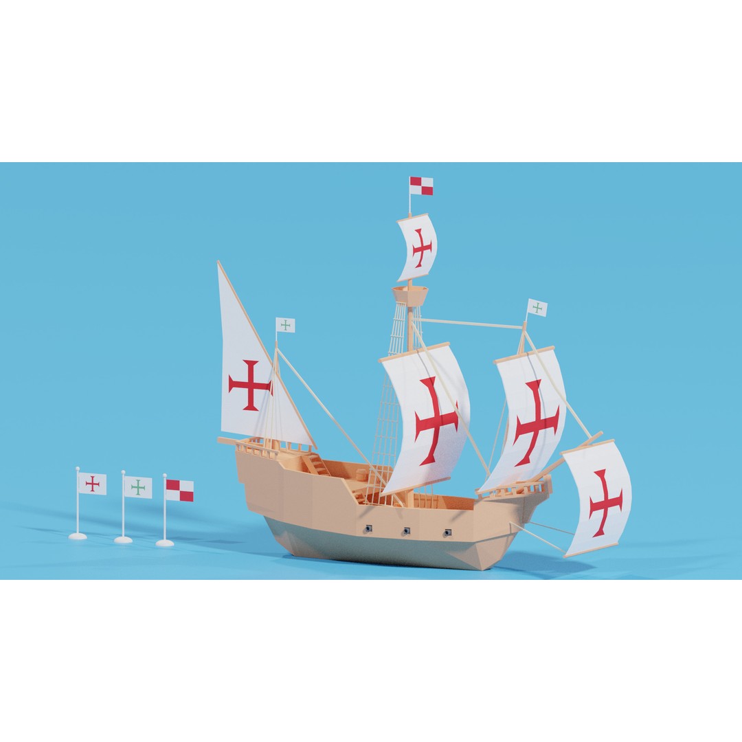 Cartoon Santa Maria Ship 3D Model – Low Poly Game Asset, FBX, OBJ - View 6