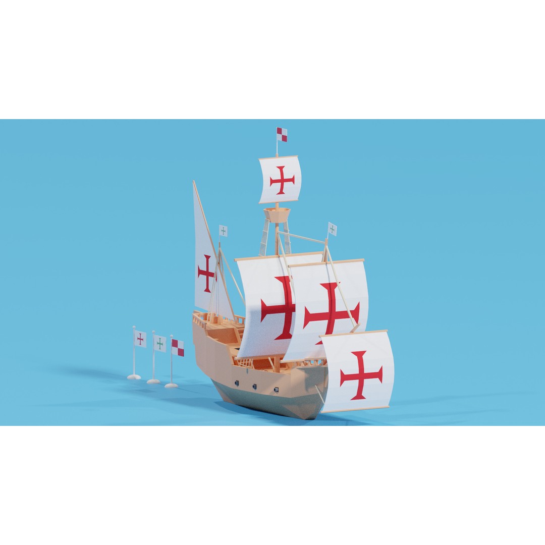 Cartoon Santa Maria Ship 3D Model – Low Poly Game Asset, FBX, OBJ - View 7