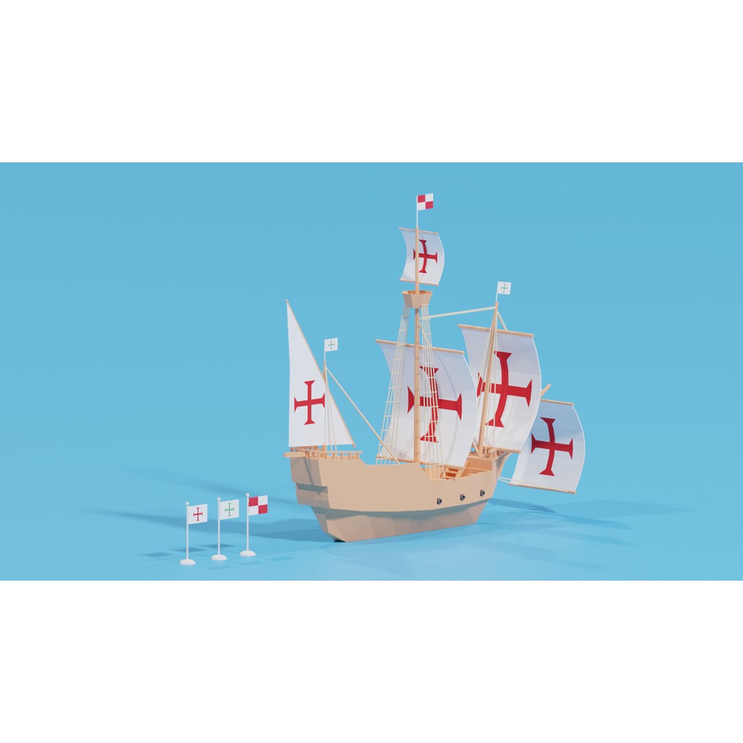 Cartoon Santa Maria Ship 3D Model – Low Poly Game Asset, FBX, OBJ - View 8