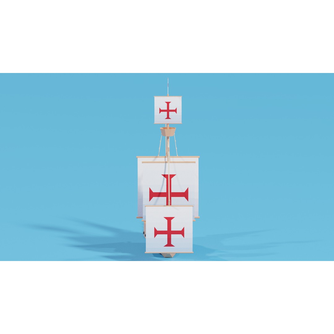 Cartoon Santa Maria Ship 3D Model – Low Poly Game Asset, FBX, OBJ - View 9
