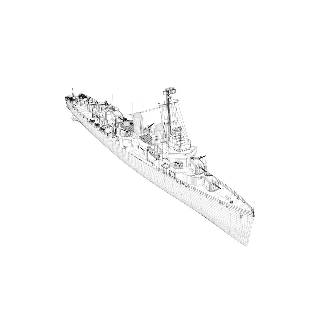 USS Hoel DD-533 3D Model – Fletcher Class Destroyer, Rigged, FBX