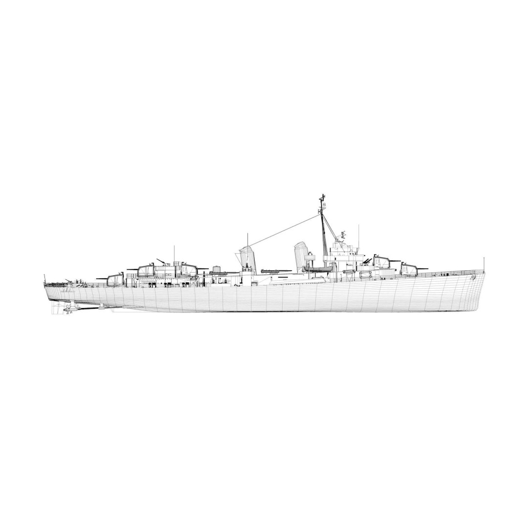 USS Hoel DD-533 3D Model – Fletcher Class Destroyer, Rigged, FBX - View 16