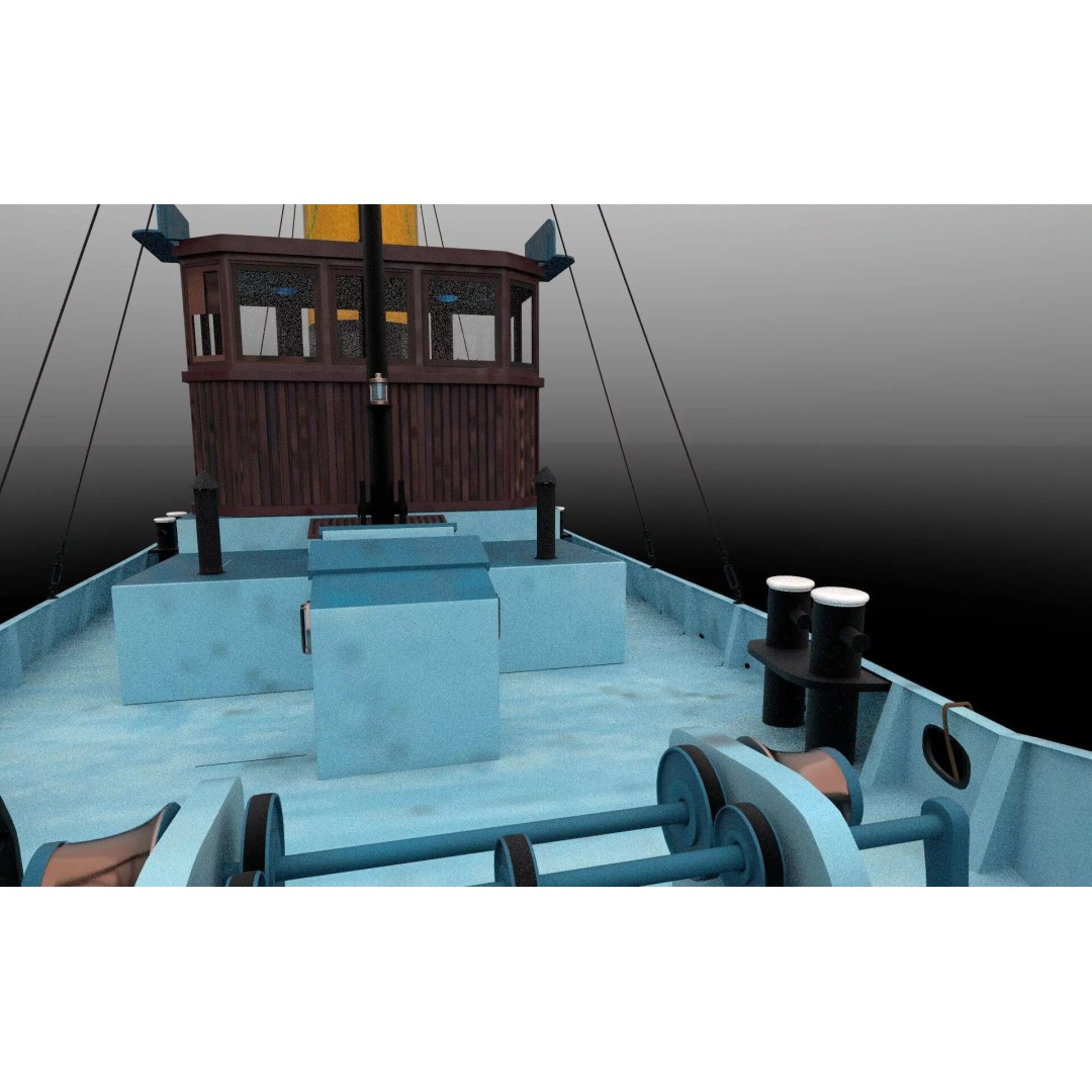 Tugboat 3D Model – Low Poly Historic Vessel with Textures - View 11