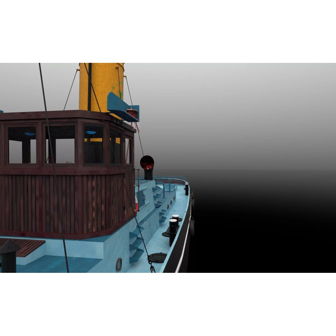 Tugboat 3D Model – Low Poly Historic Vessel with Textures - View 12