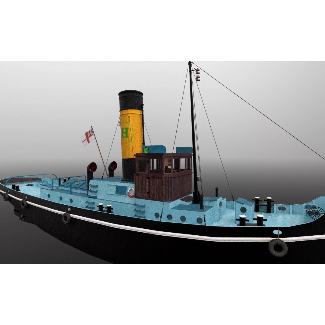 Tugboat 3D Model – Low Poly Historic Vessel with Textures - View 3