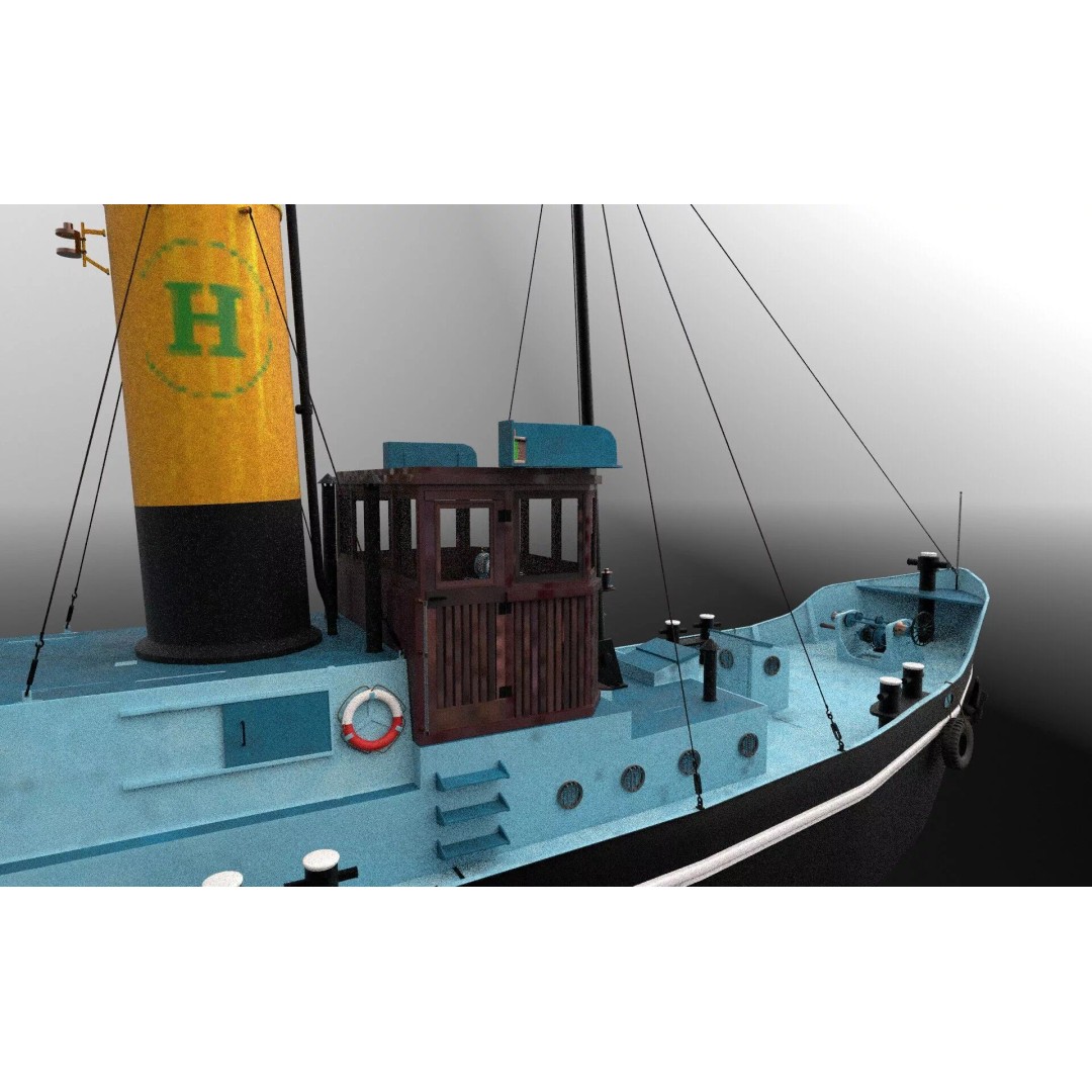 Tugboat 3D Model – Low Poly Historic Vessel with Textures - View 4