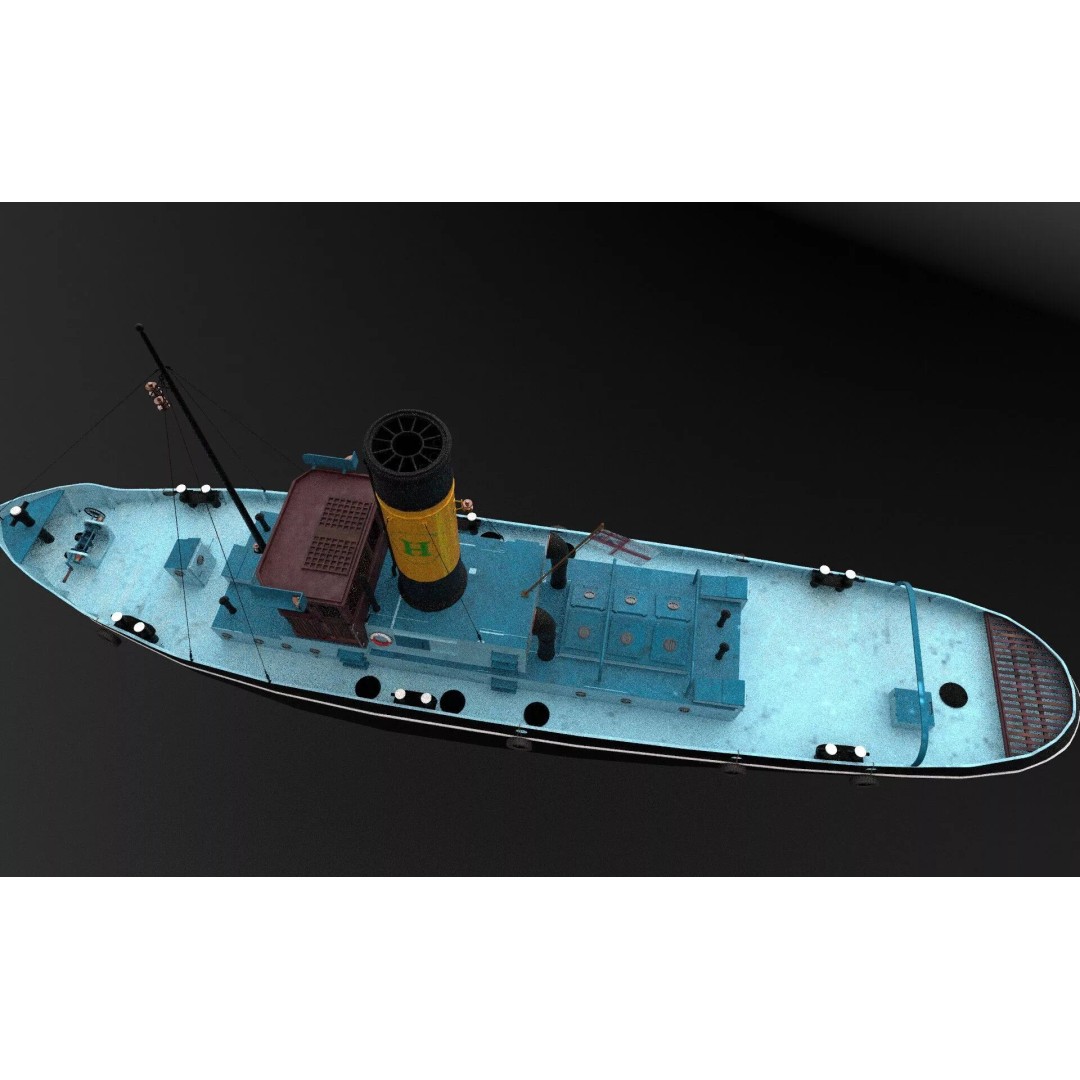 Tugboat 3D Model – Low Poly Historic Vessel with Textures - View 6
