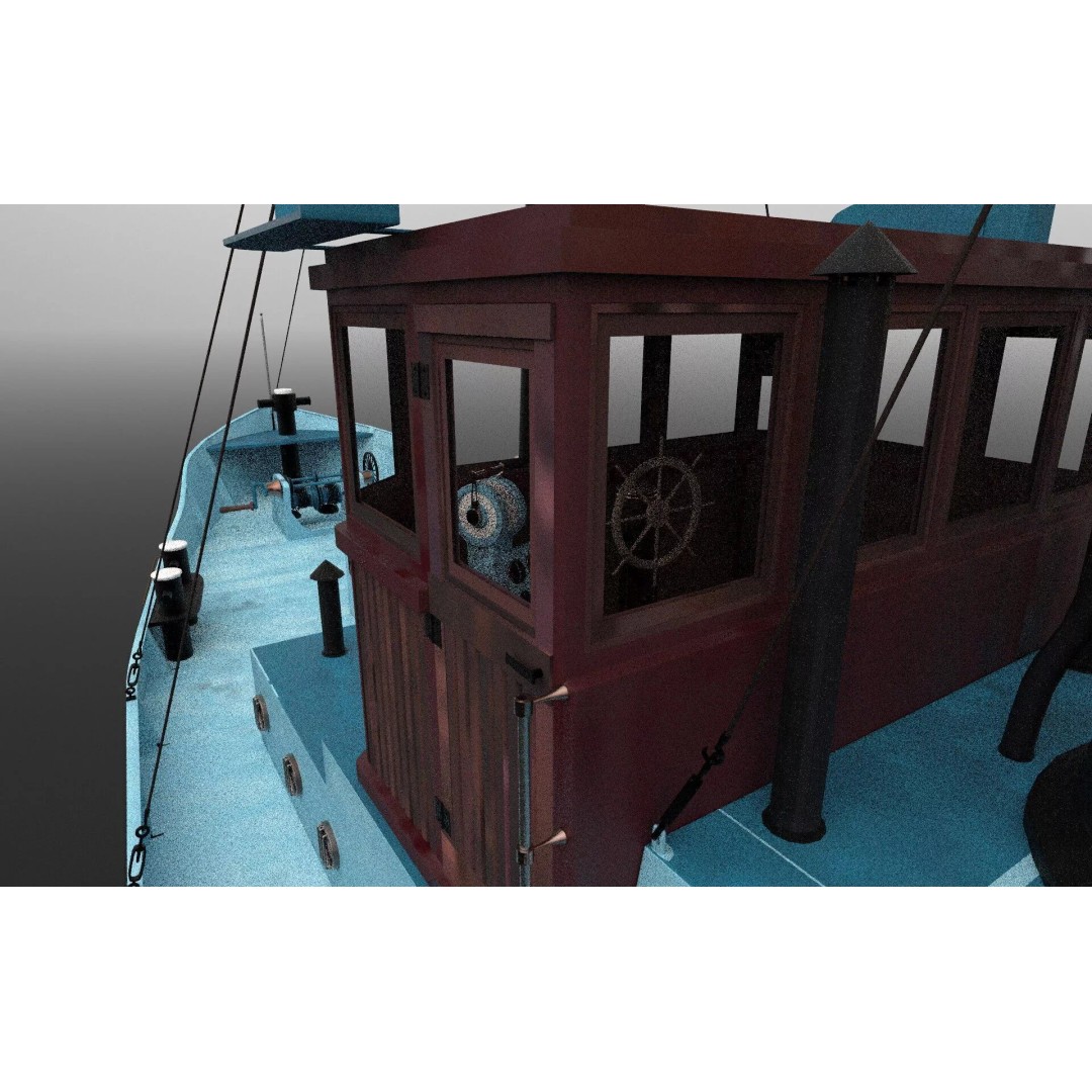 Tugboat 3D Model – Low Poly Historic Vessel with Textures - View 7