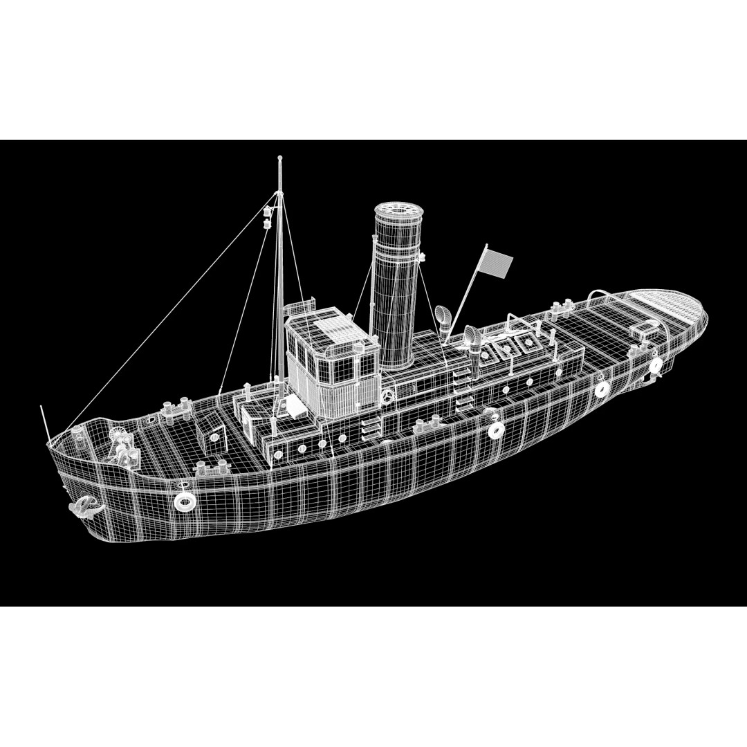 Tugboat 3D Model – Low Poly Historic Vessel with Textures - View 9