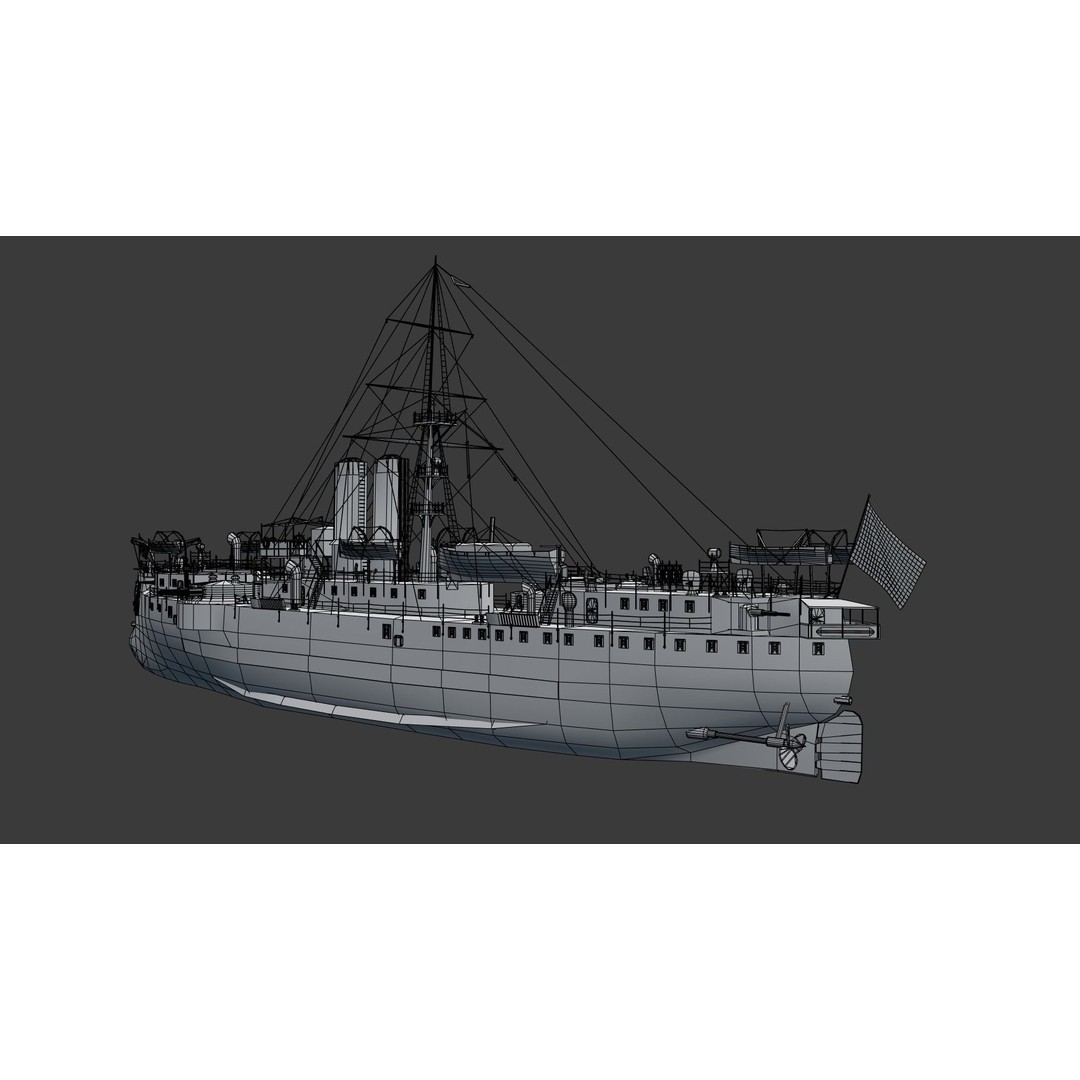 Battleship Riachuelo 3D Model – Low Poly Military Vessel, PBR Textures