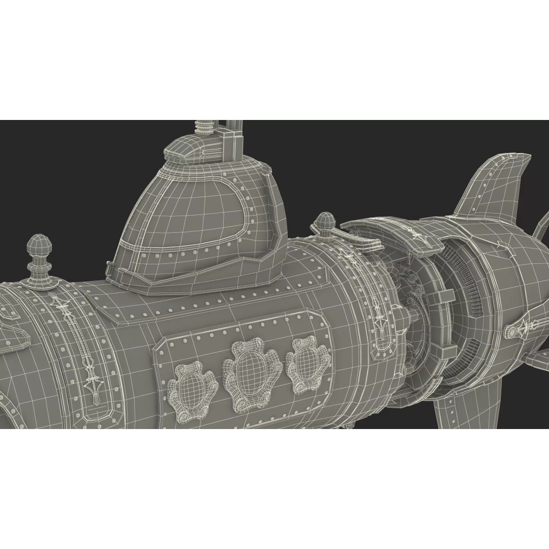 Steampunk Submarine 3D Model – High Poly PBR Asset, FBX, OBJ