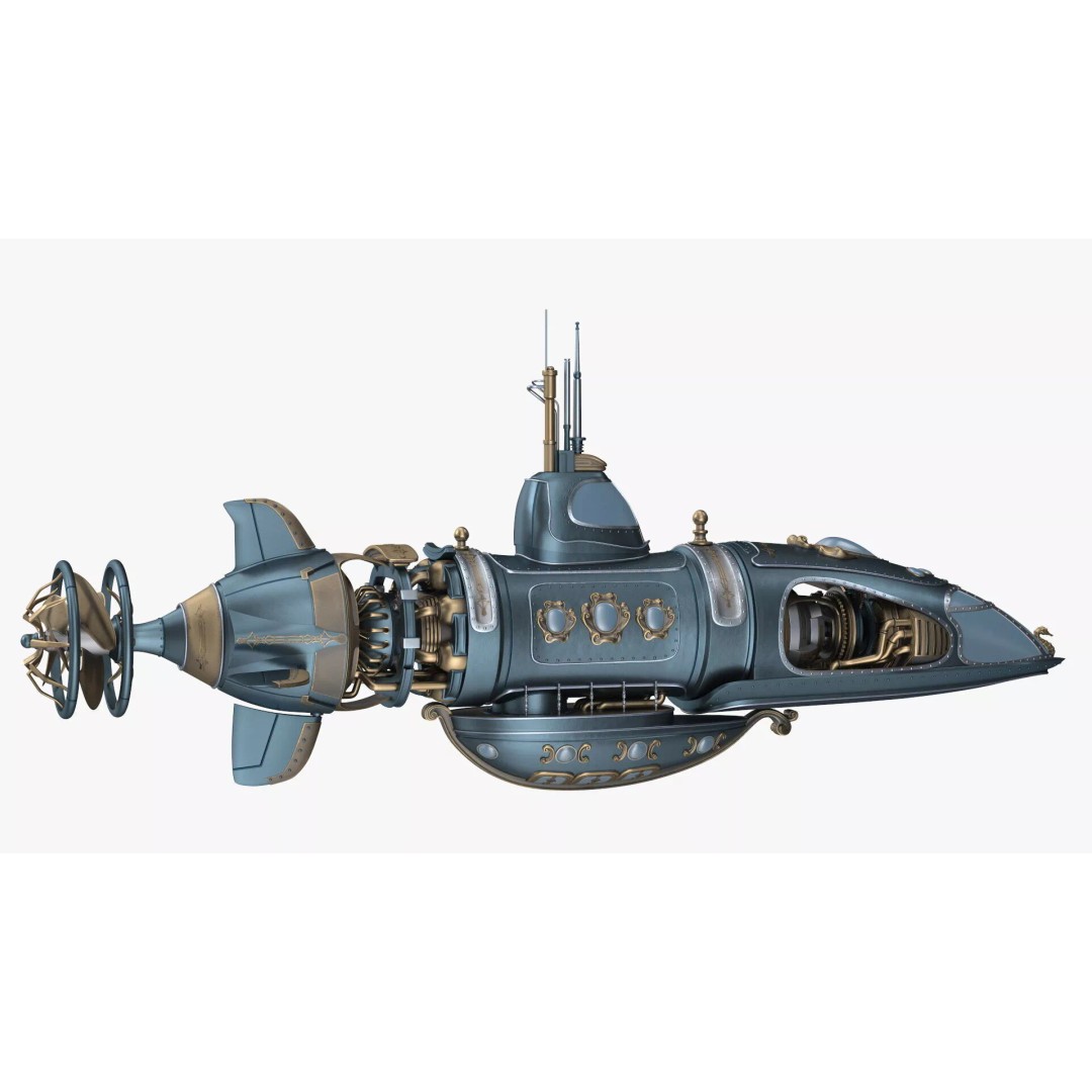 Steampunk Submarine 3D Model – High Poly PBR Asset, FBX, OBJ - View 13