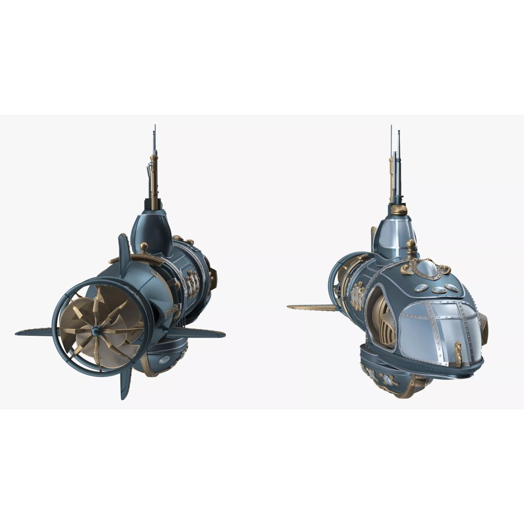 Steampunk Submarine 3D Model – High Poly PBR Asset, FBX, OBJ - View 15