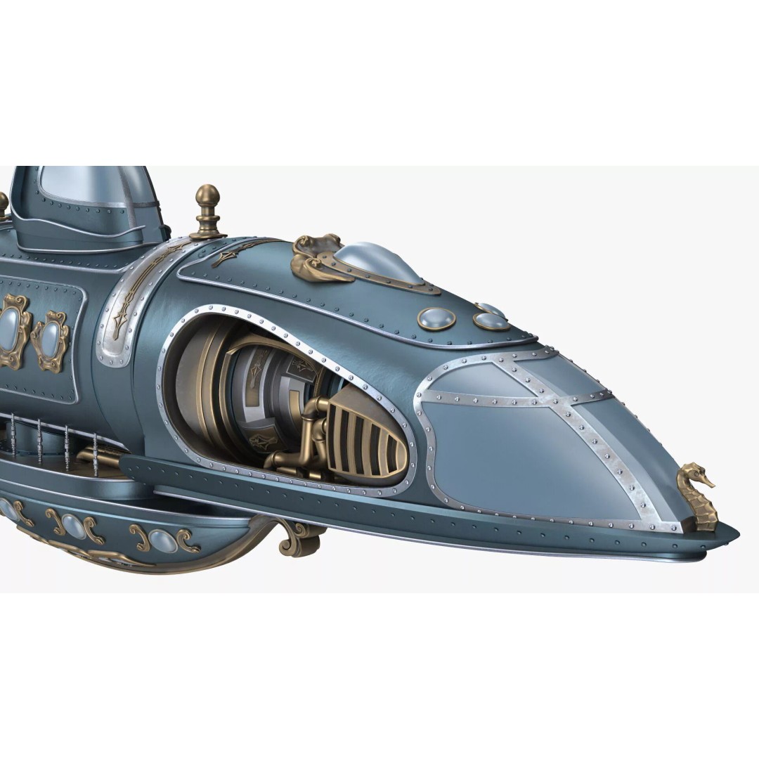 Steampunk Submarine 3D Model – High Poly PBR Asset, FBX, OBJ - View 18