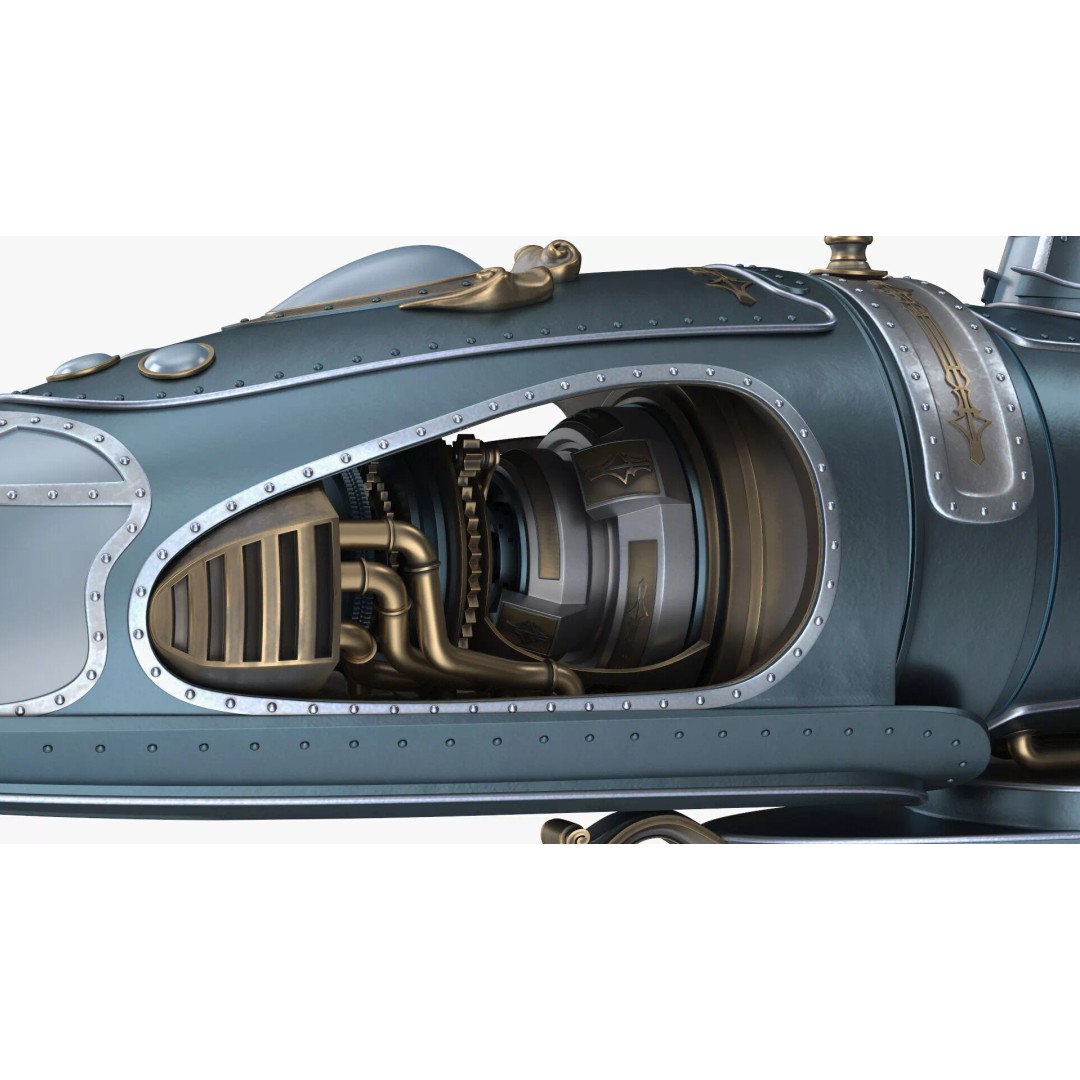 Steampunk Submarine 3D Model – High Poly PBR Asset, FBX, OBJ - View 19
