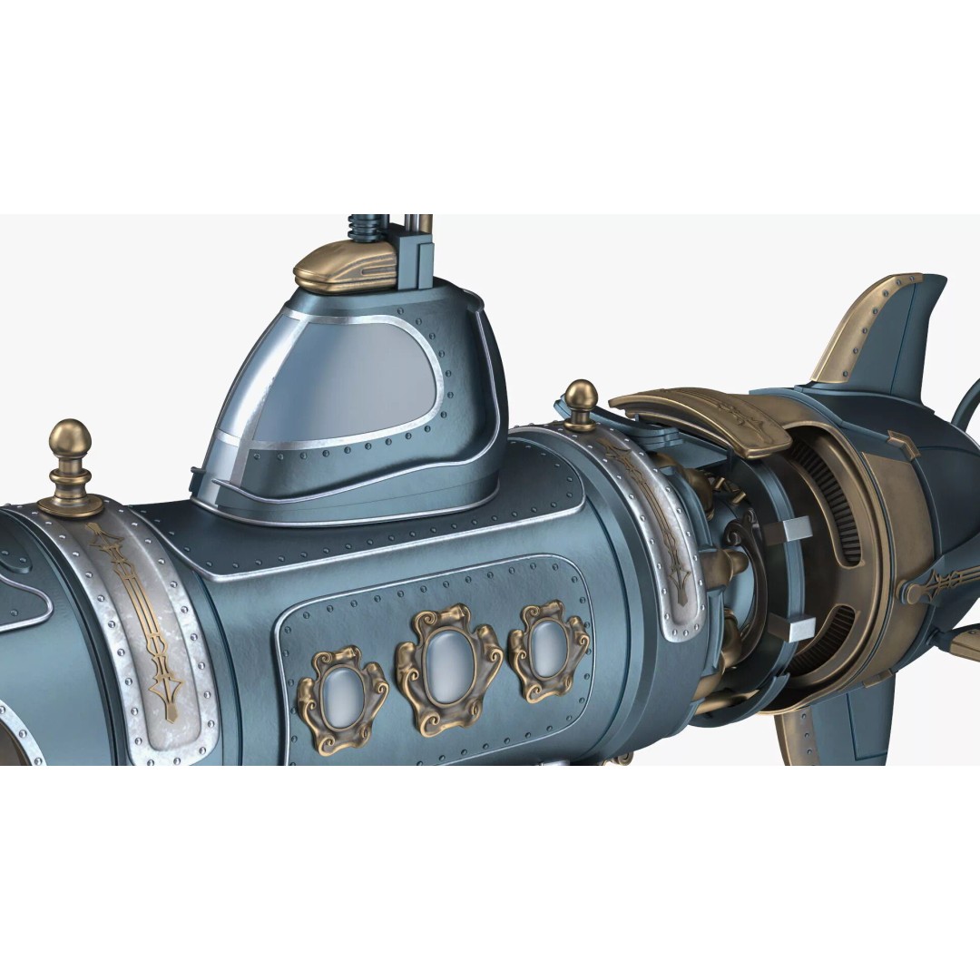 Steampunk Submarine 3D Model – High Poly PBR Asset, FBX, OBJ - View 20