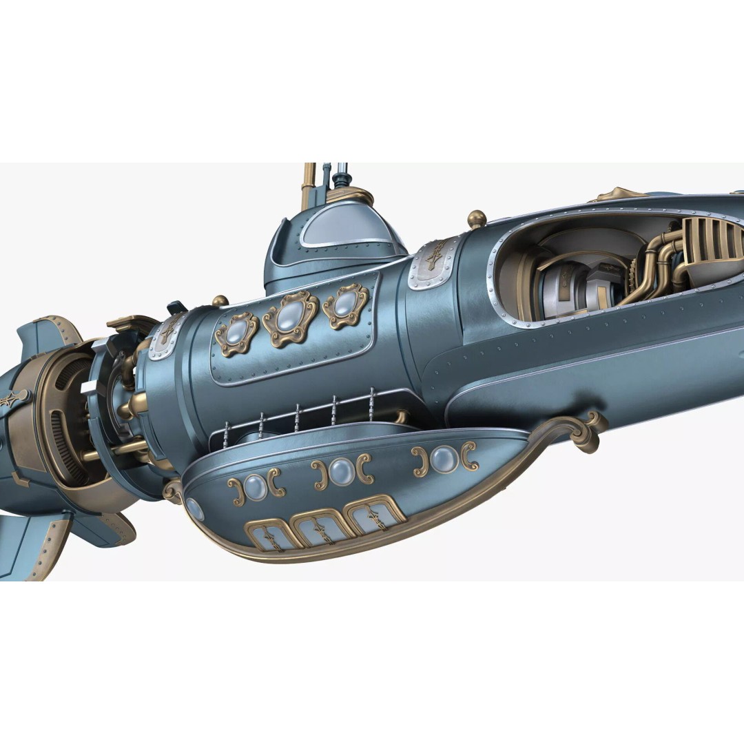Steampunk Submarine 3D Model – High Poly PBR Asset, FBX, OBJ - View 23