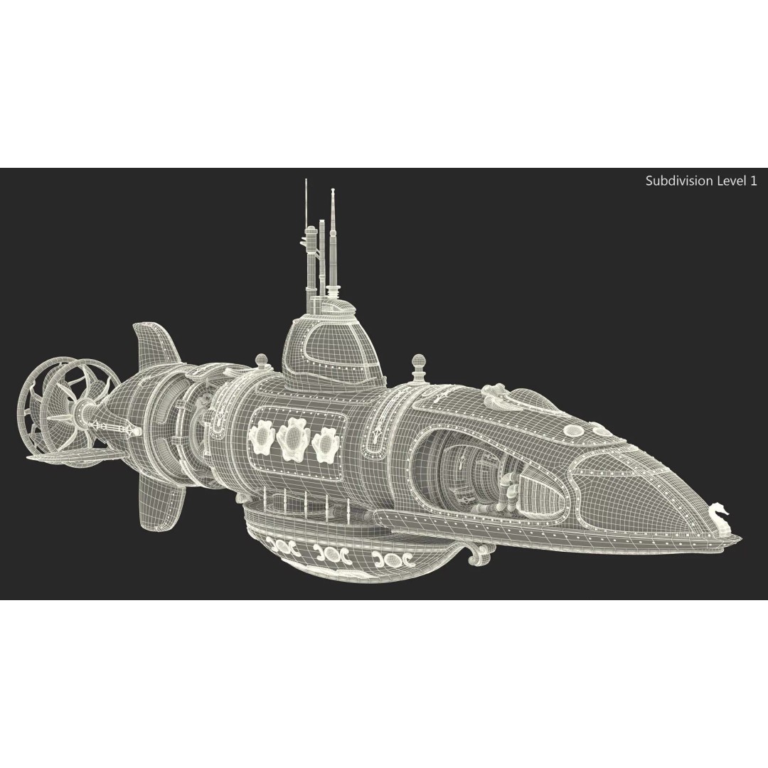 Steampunk Submarine 3D Model – High Poly PBR Asset, FBX, OBJ - View 25