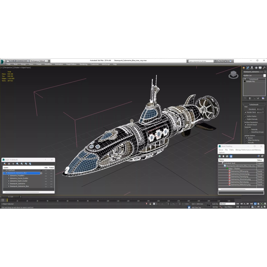 Steampunk Submarine 3D Model – High Poly PBR Asset, FBX, OBJ - View 28