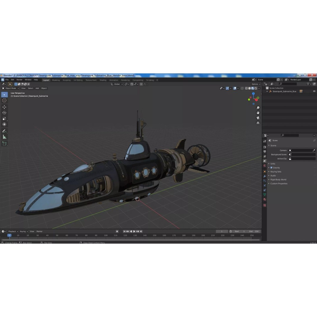 Steampunk Submarine 3D Model – High Poly PBR Asset, FBX, OBJ - View 29