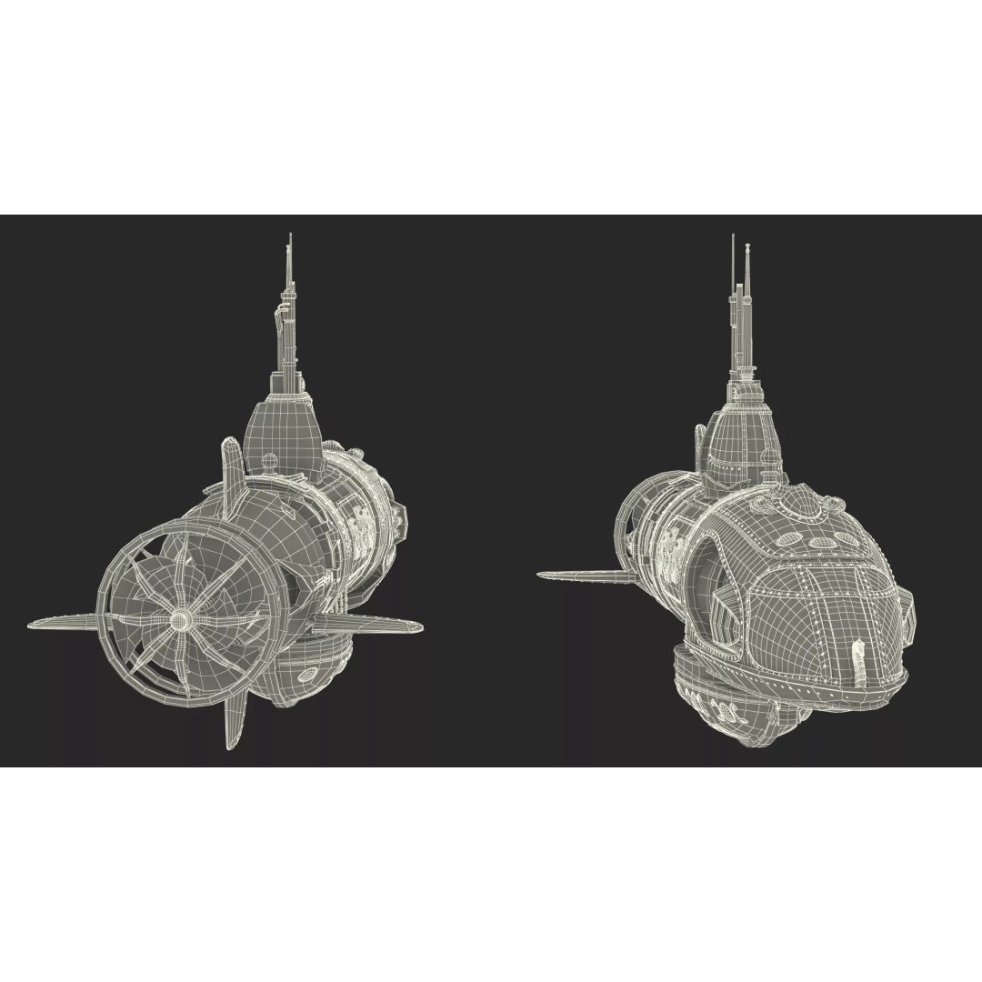 Steampunk Submarine 3D Model – High Poly PBR Asset, FBX, OBJ - View 34