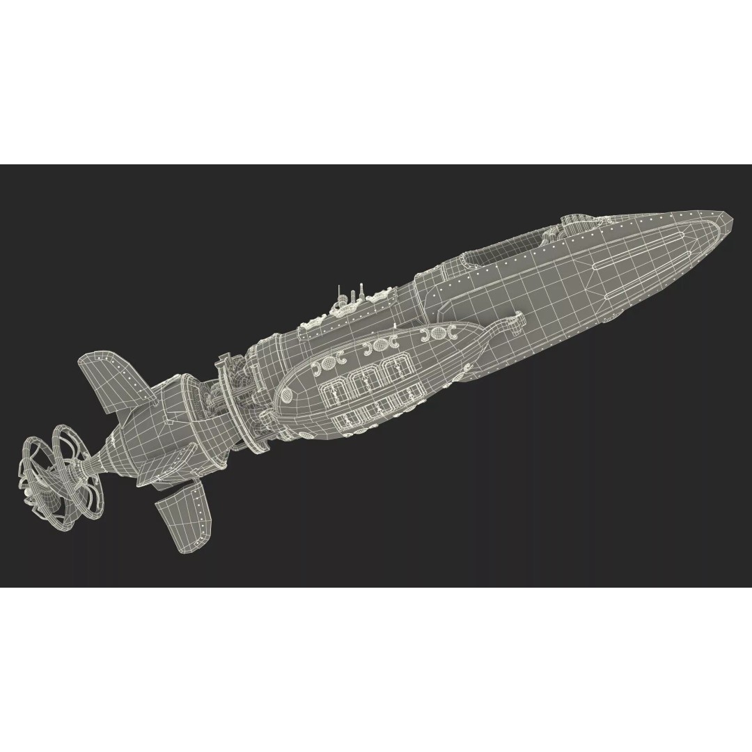 Steampunk Submarine 3D Model – High Poly PBR Asset, FBX, OBJ - View 36