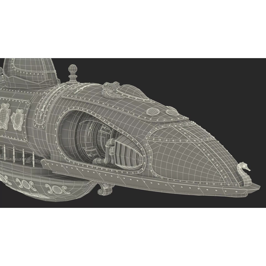 Steampunk Submarine 3D Model – High Poly PBR Asset, FBX, OBJ - View 37